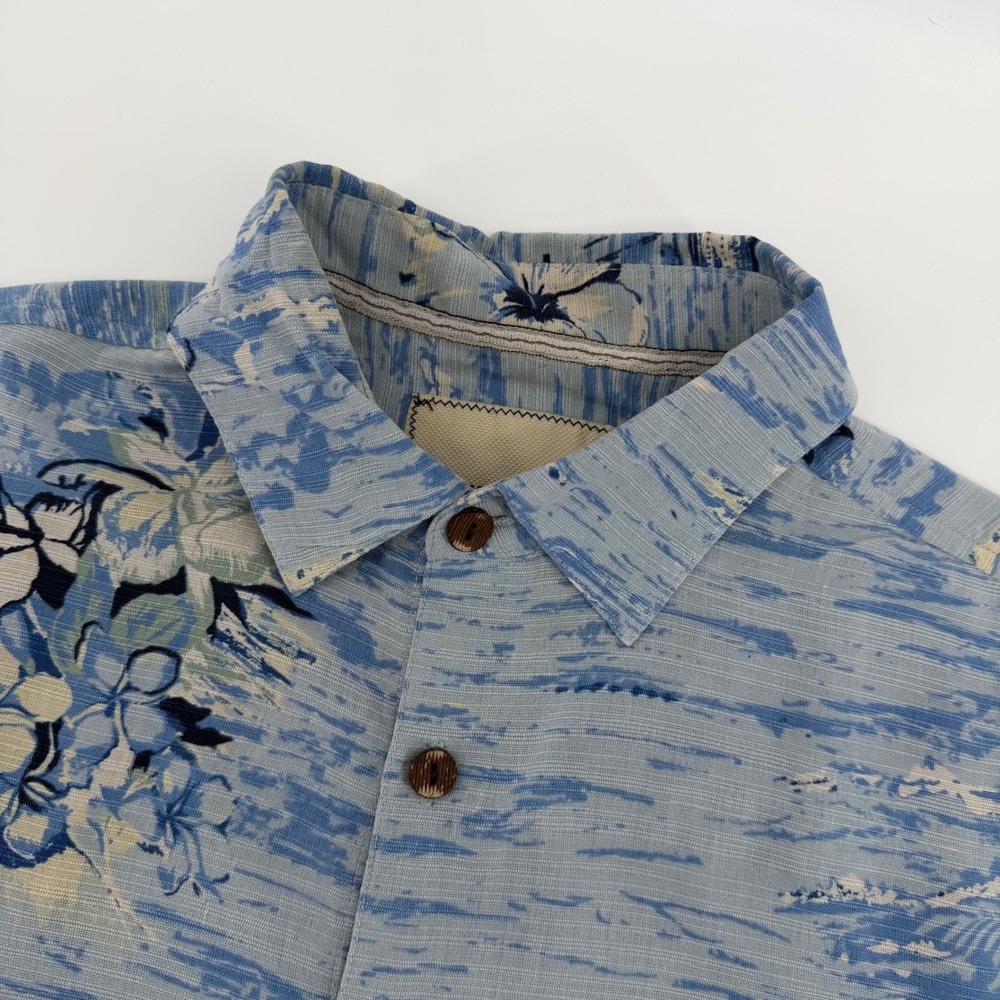 Island Republic Silk Button Down Shirt Mens Medium Blue Tropical Floral Nautical